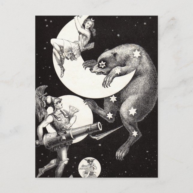 Cartão Postal Ilustração Noturna do Deus do Universo da Lua Cele (Frente)