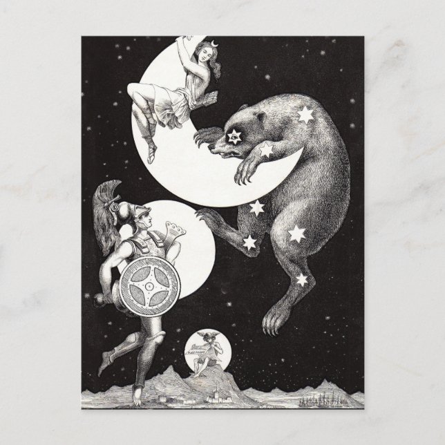 Cartão Postal Ilustração Noturna do Deus do Universo da Lua Cele (Frente)