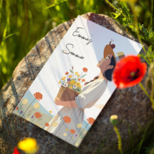 Cartão Postal Ilustração Original da Garota do Jardim Personaliz