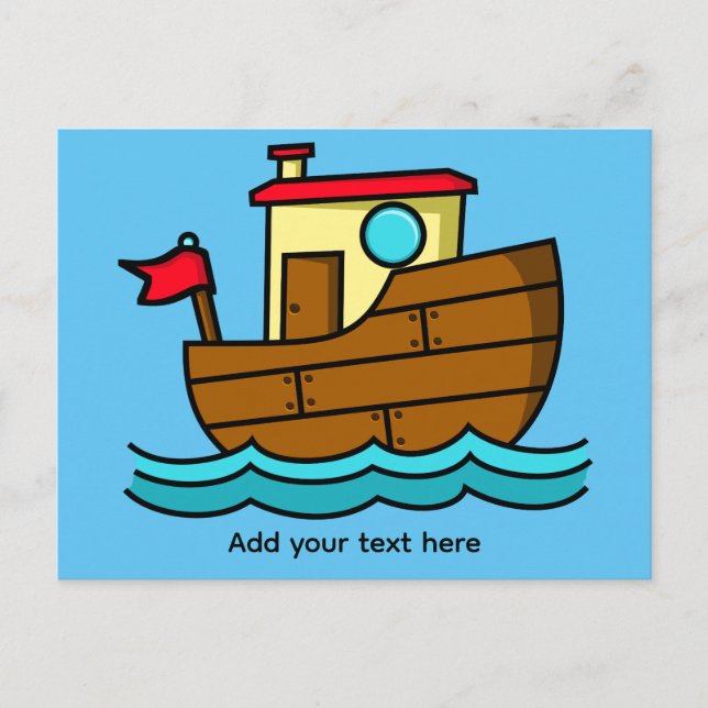 Cartão Postal Ilustração Personalizada de Barco de Desenho Anima (Frente)
