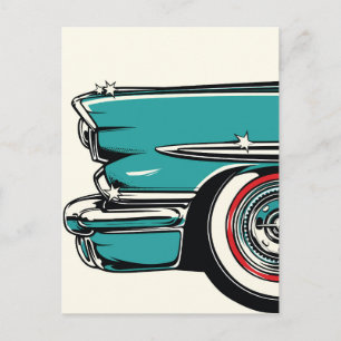 Cartão Postal Ilustração Pop Art de Carro Esportivo Azul Turques