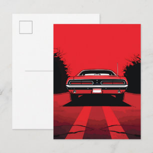 Cartão Postal Ilustração Pop Art de Traseira de Muscle Car Verme