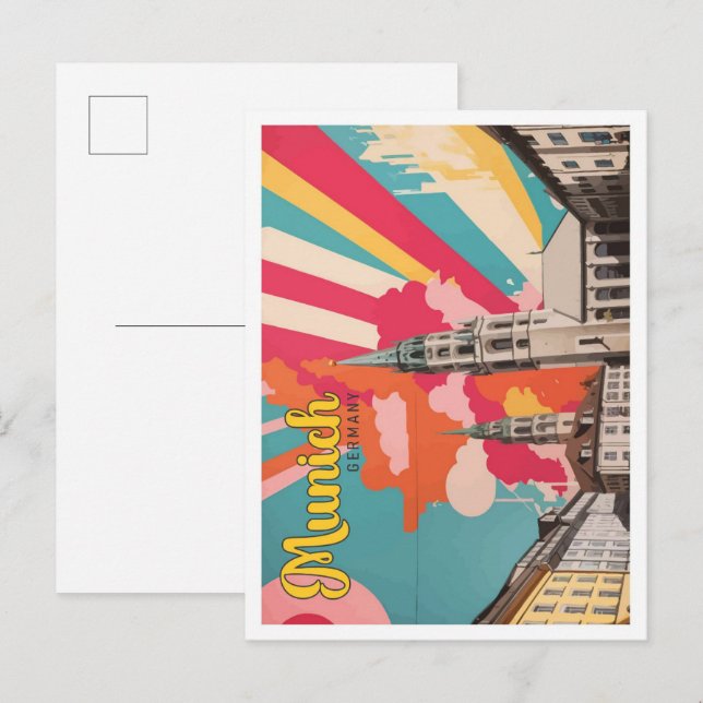 Cartão Postal Ilustração Pop Art Viagem de Munique Alemanha (Frente/Verso)