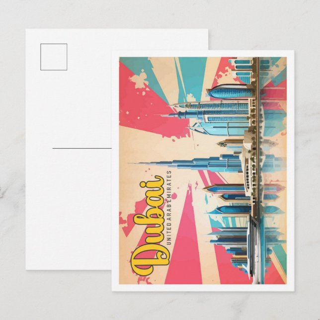 Cartão Postal Ilustração Pop de Viagem de Arte de Dubai nos Emir (Frente/Verso)