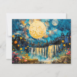 Cartão Postal ilustração por abstrato de aquarela da lua de chei