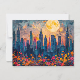Cartão Postal ilustração por abstrato de aquarela da lua de chei