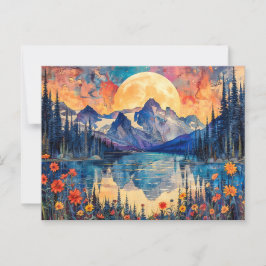 Cartão Postal ilustração por abstrato de aquarela da lua de chei