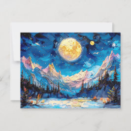 Cartão Postal ilustração por abstrato de aquarela da lua de chei