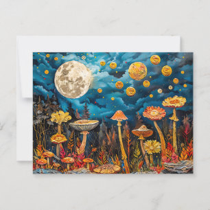 Cartão Postal ilustração por abstrato de aquarela da lua de chei