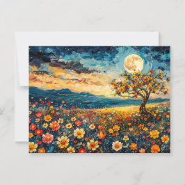 Cartão Postal ilustração por abstrato de aquarela da lua de chei
