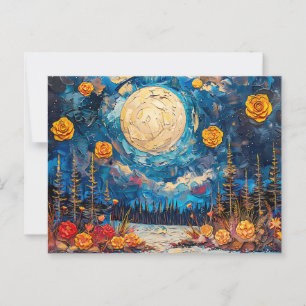 Cartão Postal ilustração por abstrato de aquarela da lua de chei