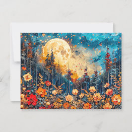Cartão Postal ilustração por abstrato de aquarela da lua de chei