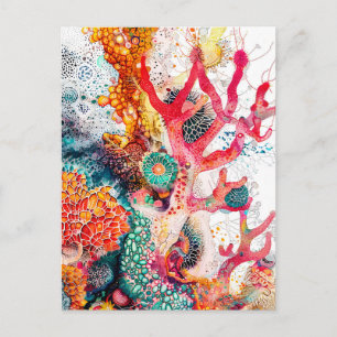Cartão Postal Ilustração por Aquarela abstrato dos recifes de co