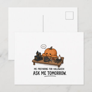 Cartão Postal Ilustração Preguiçosa de Preparação de Halloween d