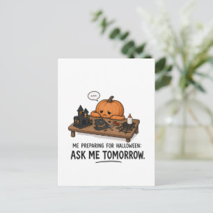 Cartão Postal Ilustração Preguiçosa de Preparação de Halloween d