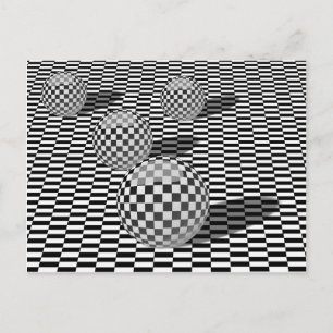 Cartão Postal Ilustração preto e branco com bolas em uma xadre