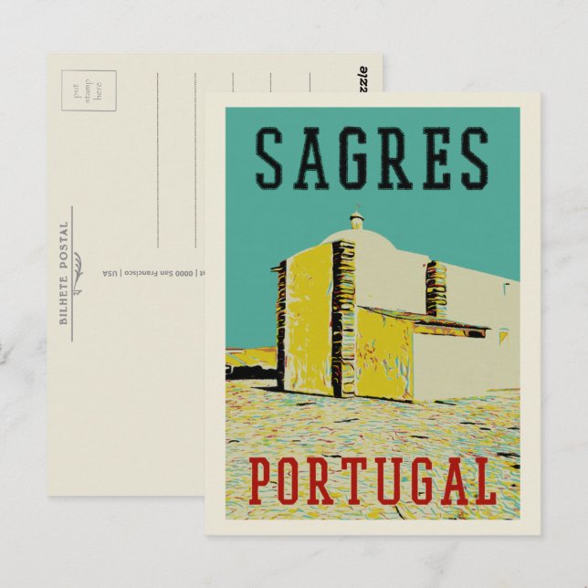 Cartão Postal Ilustração promonográfica Sagres Algarve Portugal (Frente/Verso)