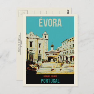 Cartão Postal Ilustração quadrada Evora Giraldo Portugal
