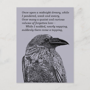 Cartão Postal Ilustração Raven e Poem Juntos