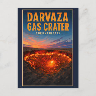 Cartão Postal Ilustração Retro da Cratera de Gás de Darvaza Turc