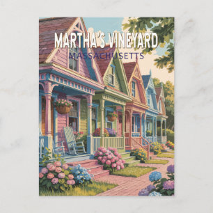 Cartão Postal Ilustração Retro de Martha's Vineyard Massachusett