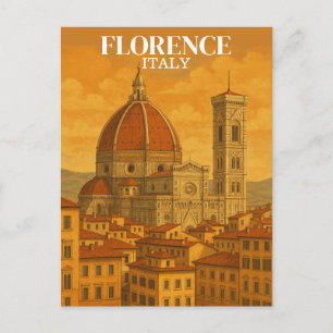 Cartão Postal Ilustração Retro de Viagem para Florença Itália Vi