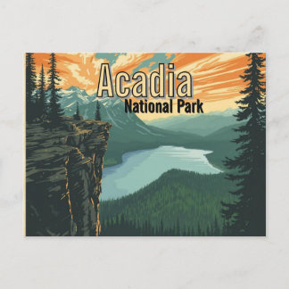 Cartão Postal Ilustração Retro do Parque Nacional Acadia