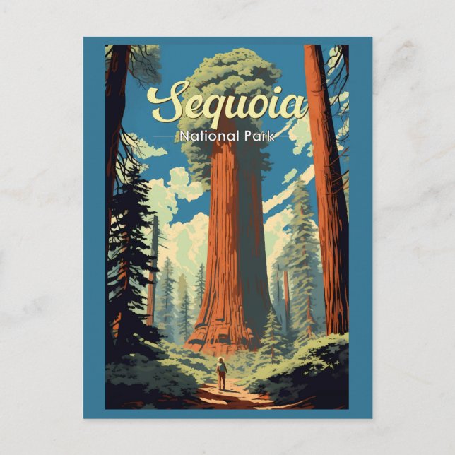 Cartão Postal Ilustração Retro do Parque Nacional Sequoia (Frente)
