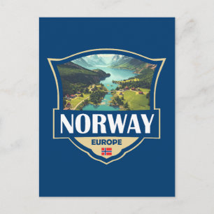 Cartão Postal Ilustração Retro Insígnia Noruega
