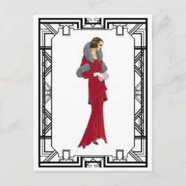 Cartão Postal Ilustração retroativa de Casaco de Pele Vermelha V