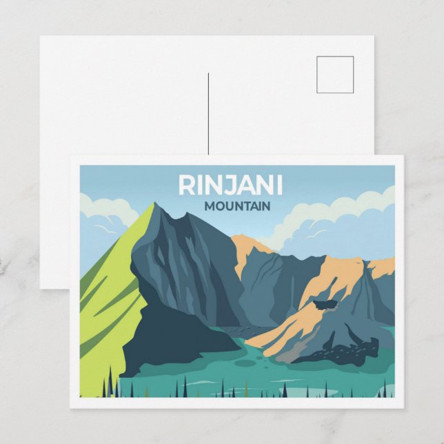 Cartão Postal Ilustração Rinjani Indonesia viagem place (Frente/Verso)