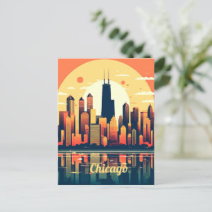 Cartão Postal Ilustração Skyline Chicago em Laranja