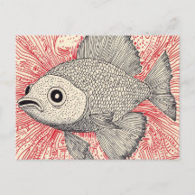 Ilustração Surrealista de Peixe - Estilo de Tinta