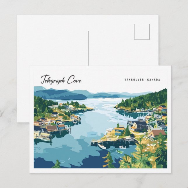Cartão Postal Ilustração Telegraph Cove Vancouver Canadá (Frente/Verso)