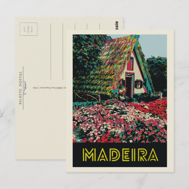 Cartão Postal Ilustração típica da Madeira em Portugal (Frente/Verso)