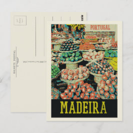 Cartão Postal Ilustração tradicional de mercado da Madeira Portu
