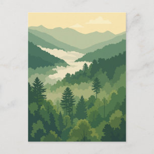 Cartão Postal Ilustração Vetorial do Vale da Floresta Verde Nebu