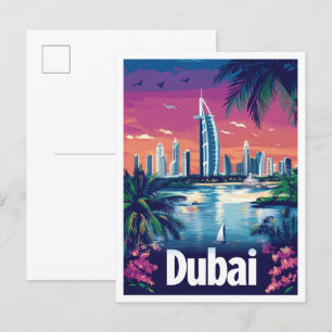 Cartão Postal Ilustração Viagem dos Emirados Árabes Unidos de Du