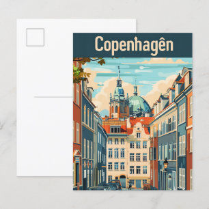 Cartão Postal Ilustração Viagens vintage de Copenhagen Denmark