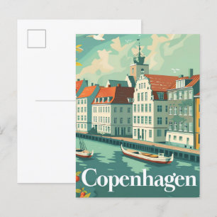 Cartão Postal Ilustração Viagens vintage de Copenhagen Denmark