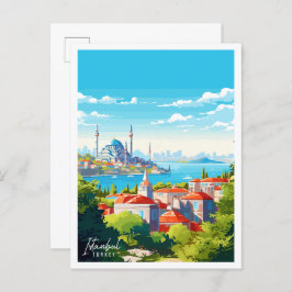 Cartão Postal Ilustração viagens vintage de Istambul Turquia