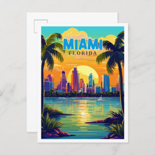 Cartão Postal Ilustração viagens vintage de Miami Florida USA