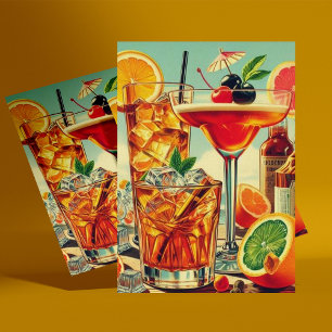Cartão Postal Ilustração Vintage Coktail