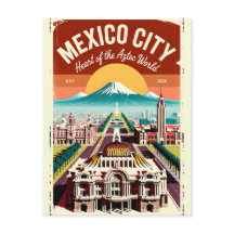Ilustração Vintage da Cidade do México Viagem Retr