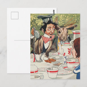 Cartão Postal Ilustração Vintage da Festa do Chá do Chapeleiro L
