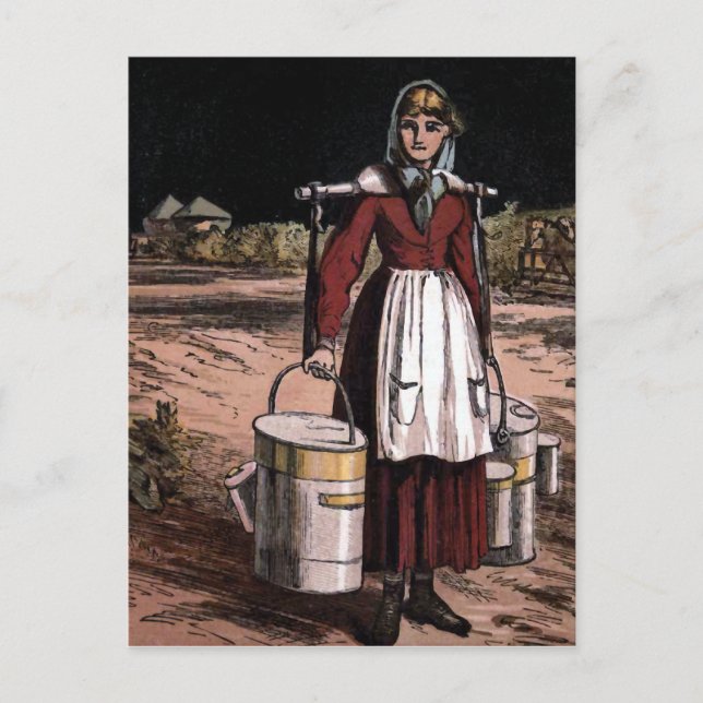 Cartão Postal Ilustração Vintage da Milkmaid (Frente)