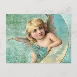 Cartão Postal Ilustração Vintage de Anjo Vitoriano e Lua