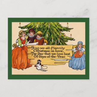 Cartão Postal Ilustração Vintage de Cantores de Natal Vitorianos