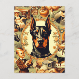 Cartão Postal Ilustração Vintage de Doberman