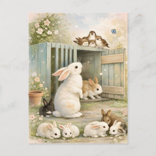 Cartão Postal Ilustração Vintage de Jardim do Coelho   Cottageco